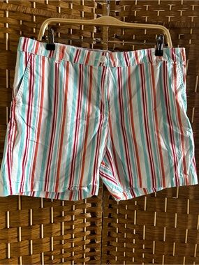 Caribbean Joe Striped Bermuda Shorts Women’s Size 16 Cotton Stretch Coastal